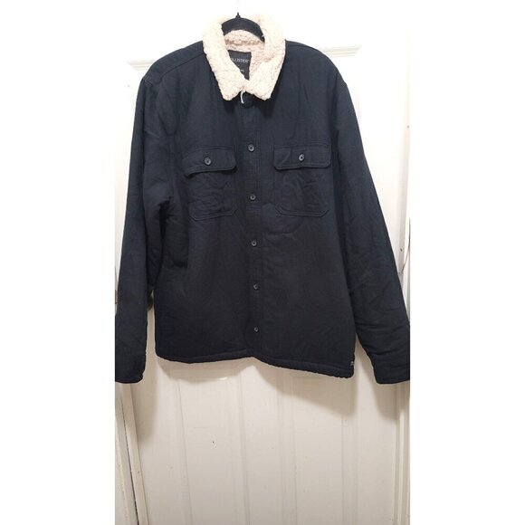 Hollister Mens Black Sherpa-Lined Button-Up Jacket With Pockets Size XL - Picture 1 of 14
